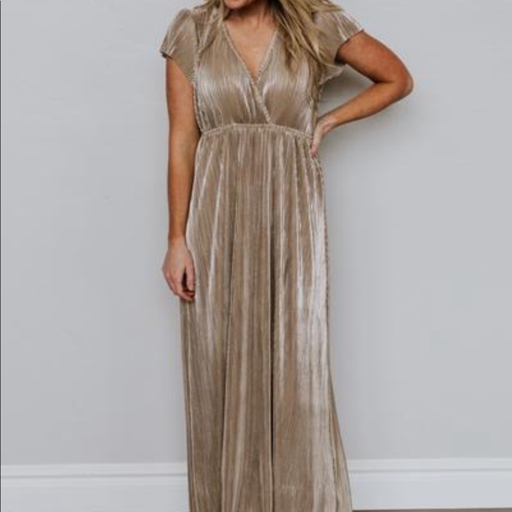 Baltic Born Athena Gold Pleated Maxi Dress